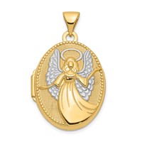 14K with White Rhodium Guardian Angel with Poem on Reverse 21mm Oval Locket view 1