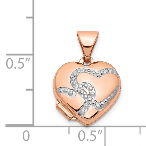 14k Rose Gold with White Rhodium Interlocked Hearts 12mm Heart Locket