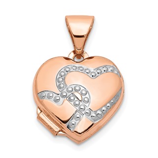 14k Rose Gold with White Rhodium Interlocked Hearts 12mm Heart Locket