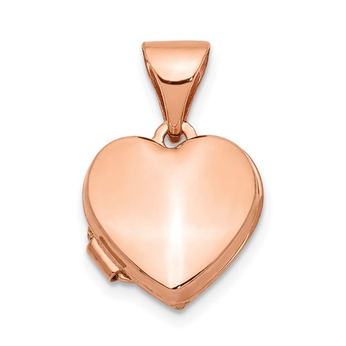 14K Rose Gold Polished Plain 10mm Heart Locket