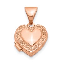 14K Rose Gold Scroll Border 10mm Heart Locket view 1