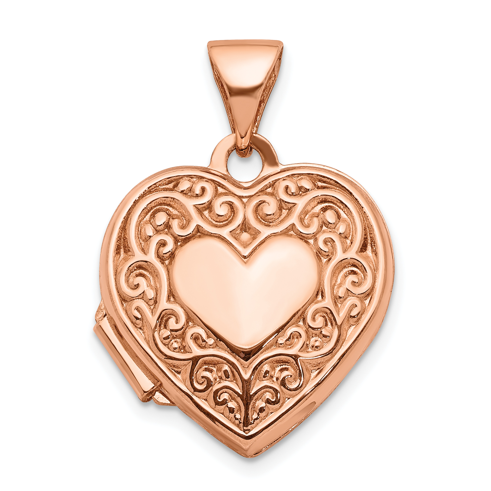 14k Rose Gold Polished Scrolled 15mm Heart Locket (XL657)