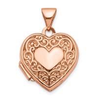 14K Rose Gold Polished Scrolled 15mm Heart Locket view 1