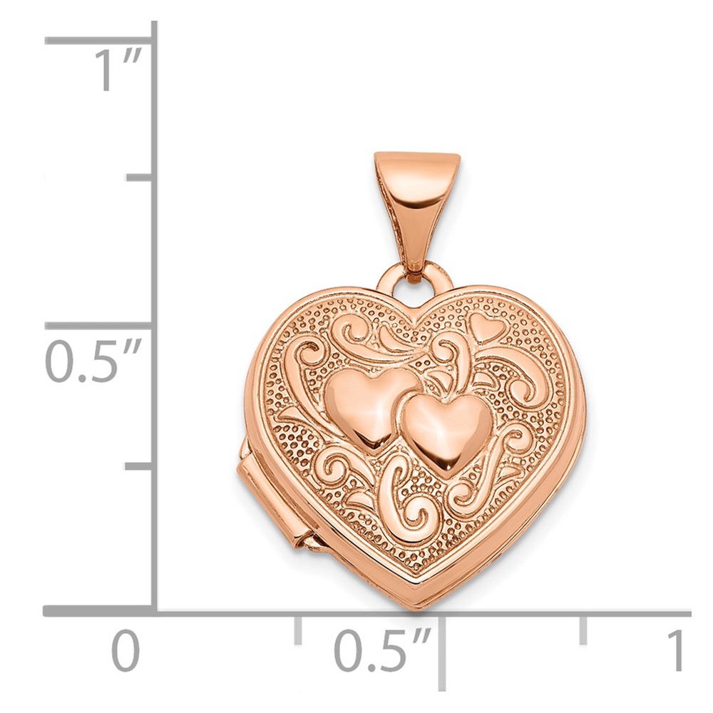 14k Rose Gold Textured Double Heart Scroll Design 15mm Heart Locket (XL659)