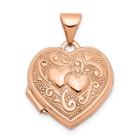 14K Rose Gold Two Hearts 15mm Heart Locket view 1