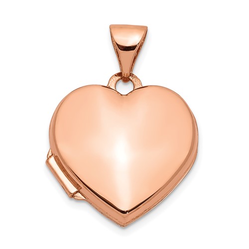 14K Rose Gold Polished Plain 15mm Heart Locket