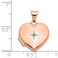 14K Rose Gold Polished Diamond Star 15mm Heart Locket view 5