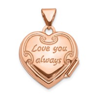 14K Rose Gold Floral Reverses to Love You Always Script 15mm Heart Locket view 3