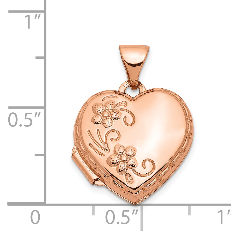 14k Rose Gold Floral Reverses to LOVE YOU ALWAYS Script 15mm Heart Locket XL662 - Picture 5 of 5
