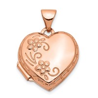 14K Rose Gold Floral Reverses to Love You Always Script 15mm Heart Locket view 1