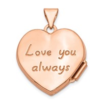 14K Rose Gold Scrolled Design Reverses to Love You Always Script 18mm Heart Locket view 3
