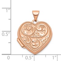 14K Rose Gold Scrolled Design Reverses to Love You Always Script 18mm Heart Locket view 5