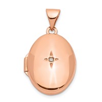 14K Rose Gold Diamond Star 17mm Oval Locket view 1