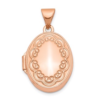 14k Rose Gold Scalloped Border 17mm Oval Locket