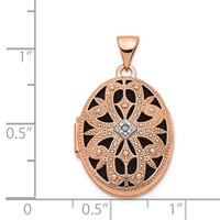 14K Rose Gold Diamond Vintage Filigree with Black Fabric Interior 21mm Oval Locket view 5