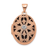 14K Rose Gold Diamond Vintage Filigree with Black Fabric Interior 21mm Oval Locket view 1