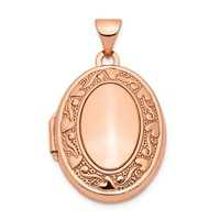 14K Rose Gold Heart and Scroll Border 21mm Oval Locket view 1