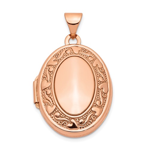 14K Rose Gold Heart and Scroll Border 21mm Oval Locket