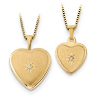 14K 16mmDiamond Heart Locket & Gold-plated Sterling 12mm Pendant view 1