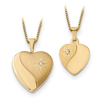 14K 16mm Diamond Heart Locket & Gold Plated SS 12mm Pendant