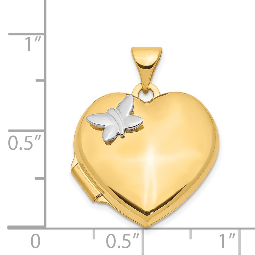 14k Two-Tone Polished Butterfly 18mm Heart Locket (XL689)