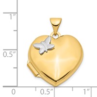 14K Two-Tone Polished Butterfly 18mm Heart Locket view 5