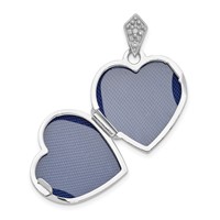 14K White Gold Diamond Vintage Filigree with Blue Fabric Interior 15mm Heart Locket view 4