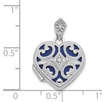14K White Gold Diamond Vintage Filigree with Blue Fabric Interior 15mm Heart Locket view 5