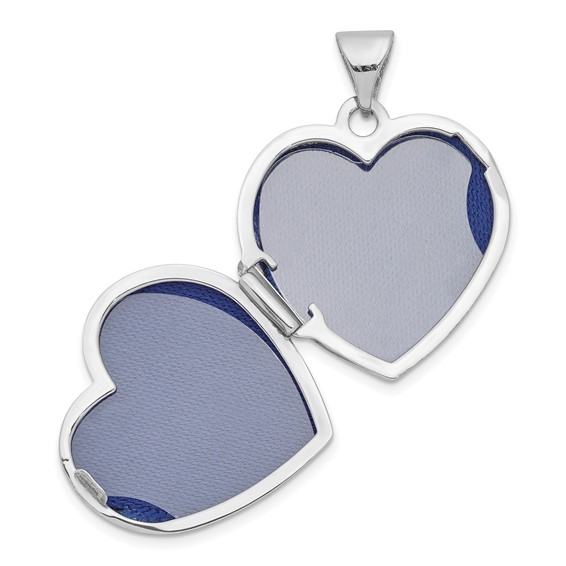 14k White Gold Cut-out Tree of Life with Blue Fabric Interior 18mm Heart Locket
