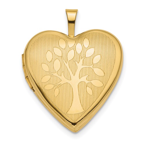 14K Yellow Gold Polished Tree 20mm Heart Locket