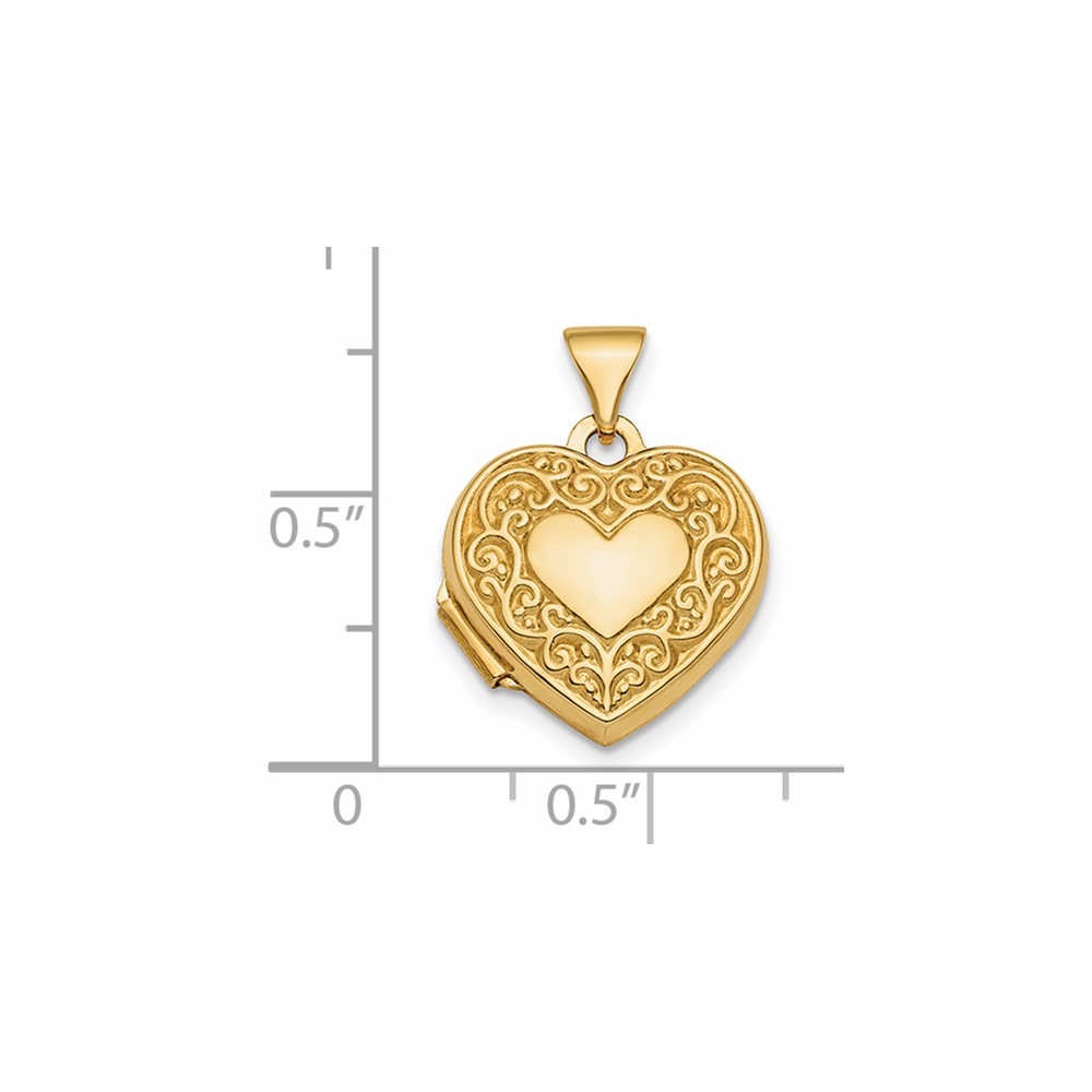 14k Fancy Scroll Design Reversible 15mm Heart Locket (XL713)