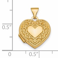 14K Yellow Gold Fancy Scroll Design Reversible 15mm Heart Locket view 2