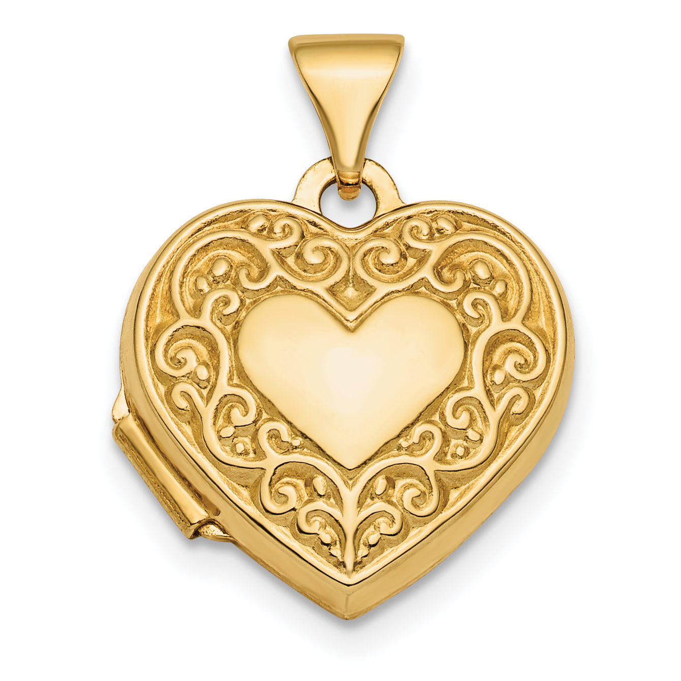 14k Fancy Scroll Design Reversible 15mm Heart Locket (XL713)
