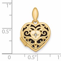 14K Yellow Gold Polished Diamond Filigree with Black Fabric Interior 15mm Heart Locket view 2