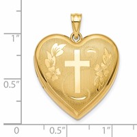 14K Yellow Gold Textured and Diamond-cut Floral Cross Ash Holder 24mm Heart Locket view 2