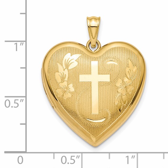 14k Textured and Diamond-cut Floral Cross Ash Holder 24mm Heart Locket