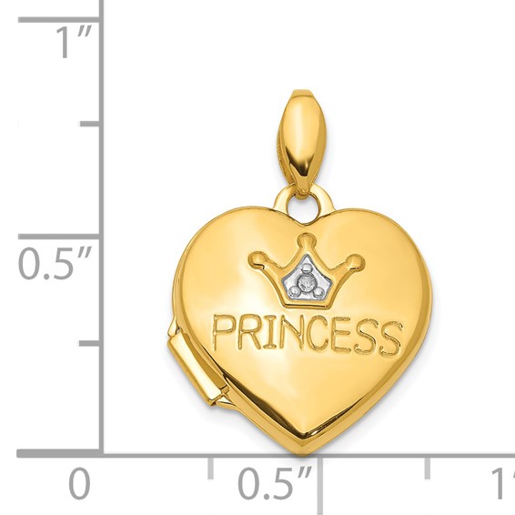 14K Diamond PRINCESS with Crown 16mm Heart Locket