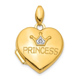 14K Diamond PRINCESS with Crown 16mm Heart Locket