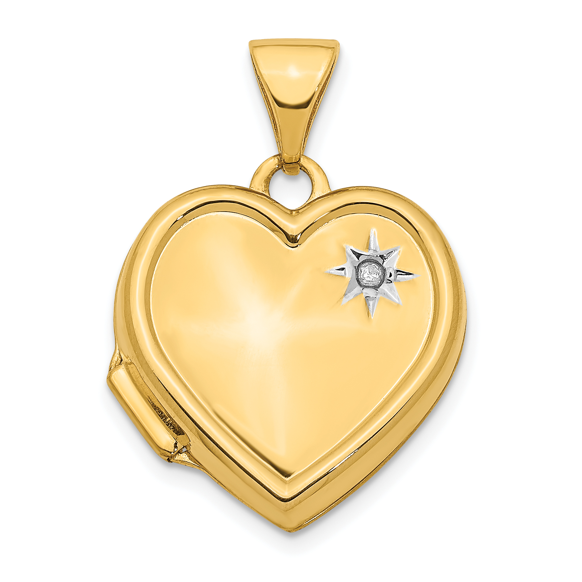 14K and White Rhodium Diamond 16mm Heart Locket (XL739)