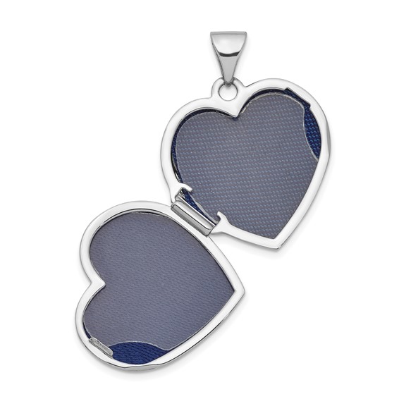 14k White Gold Scroll Design Reversible 19mm Heart Locket