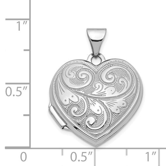 14k White Gold Scroll Design Reversible 19mm Heart Locket