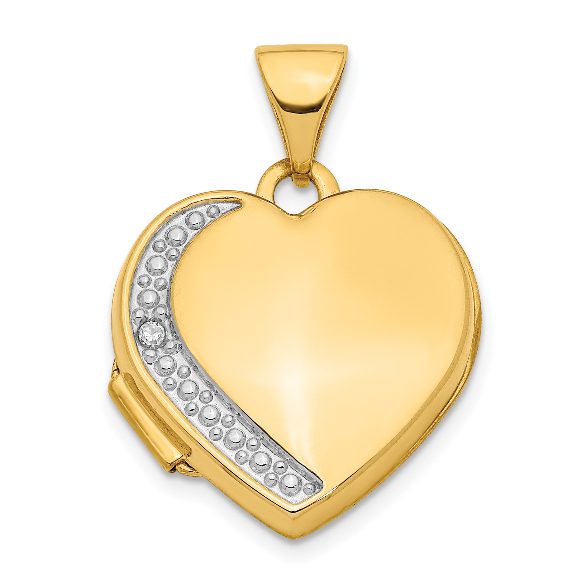 14K Polished and Textured Diamond 16mm Heart Locket (XL751)