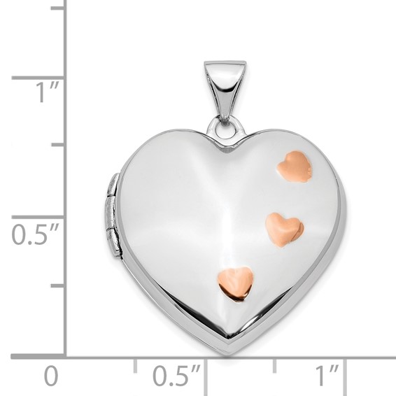 14K White Gold with Rose Rhodium 22mm Heart Locket