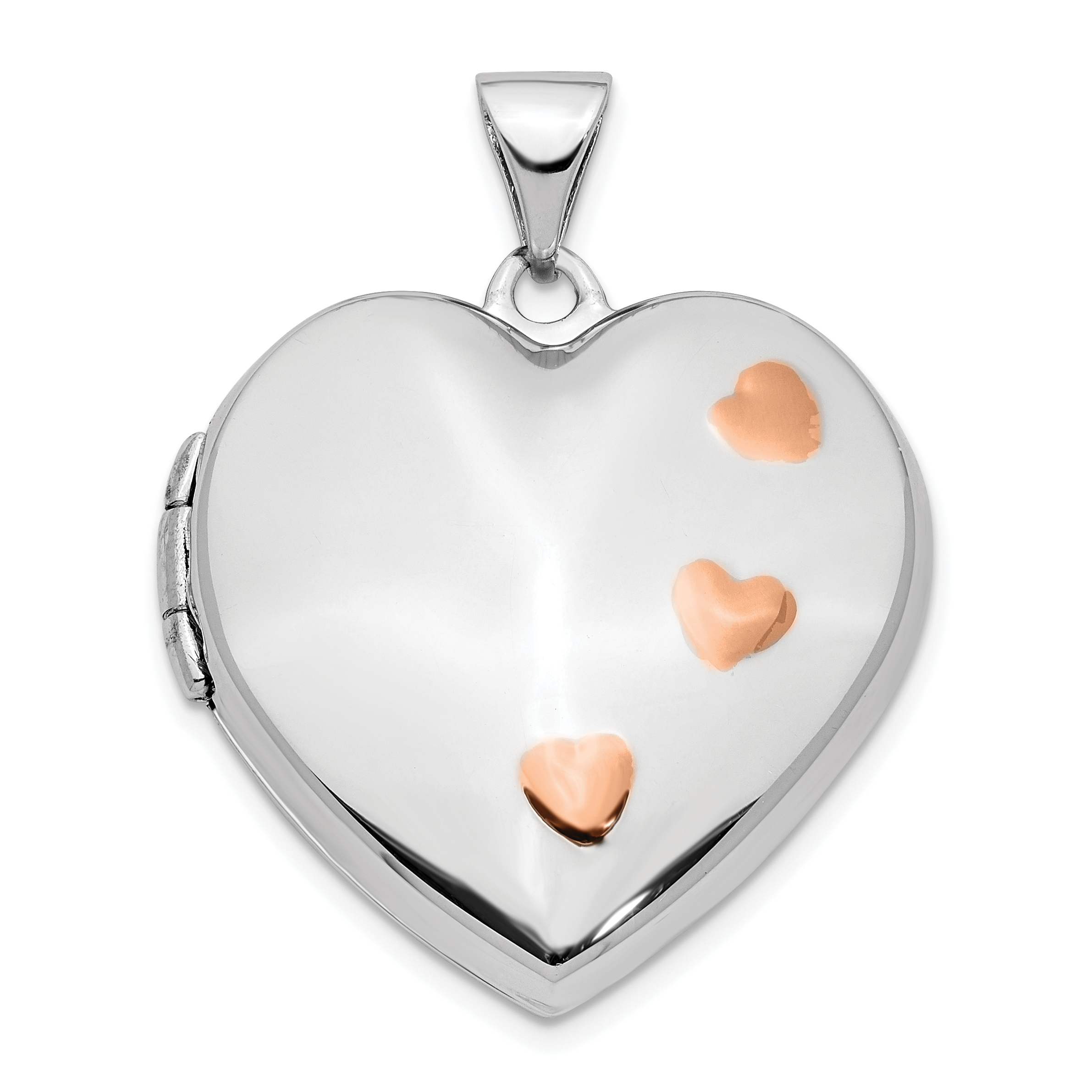 14K White Gold with Rose Rhodium 22mm Heart Locket (XL752)