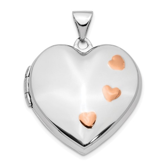 14K White Gold with Rose Rhodium 22mm Heart Locket
