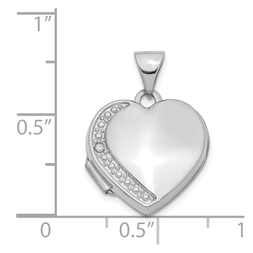 14K White Gold Polished and Textured Diamond 16mm Heart Locket (XL755)