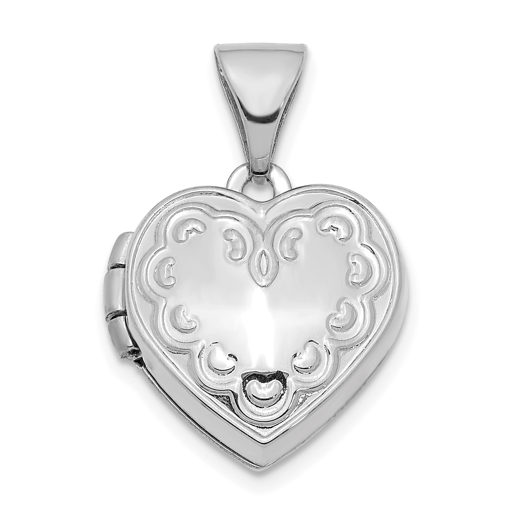 14K White Gold Heart Border 13mm Heart Locket (XL756)