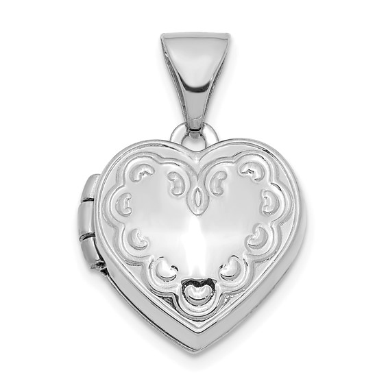 14K White Gold Heart Border 13mm Heart Locket