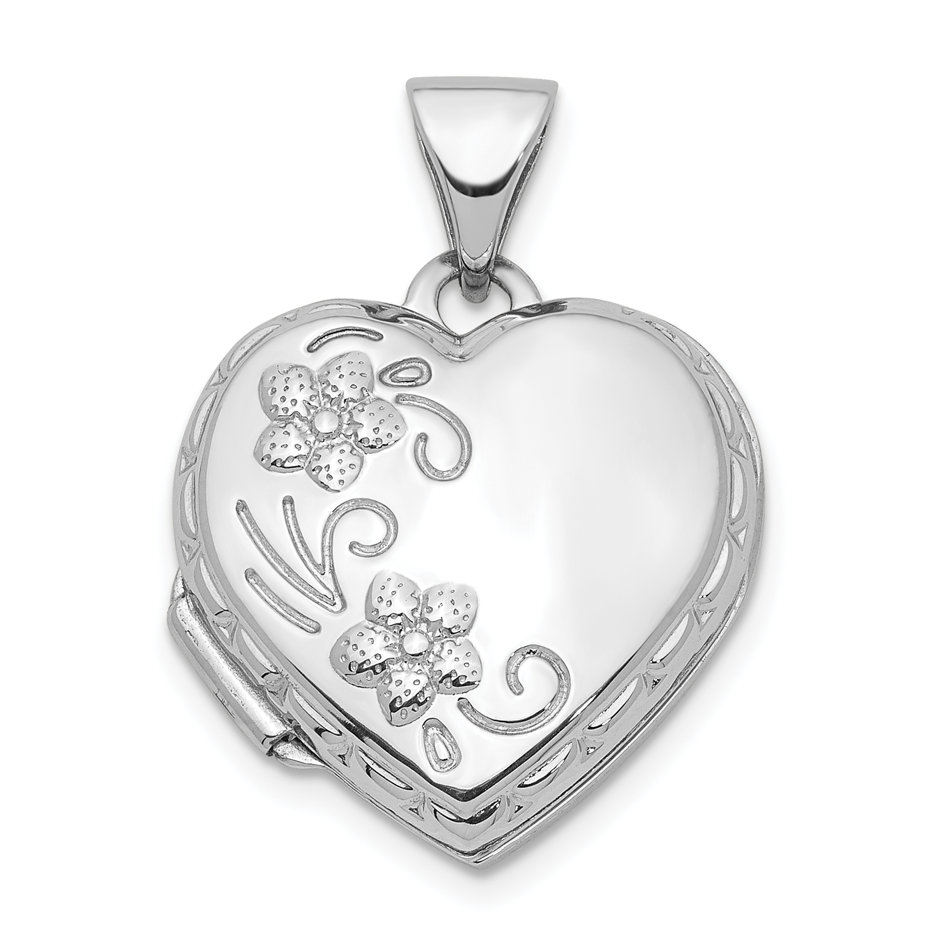 14k White Gold Floral 15mm Heart Locket (XL760)