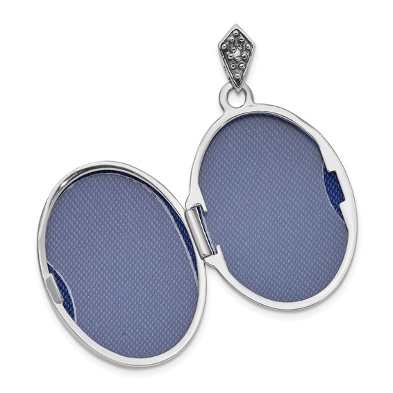 14K White Gold Diamond Cut-out Tree with Blue Fabric Interior 23mm Oval Locket